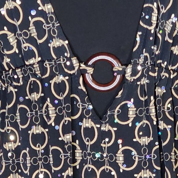 Dressbarn Black Gold Sequins Tortoise Circle Design Layer Look Poly Span Tunic S - Picture 3 of 16